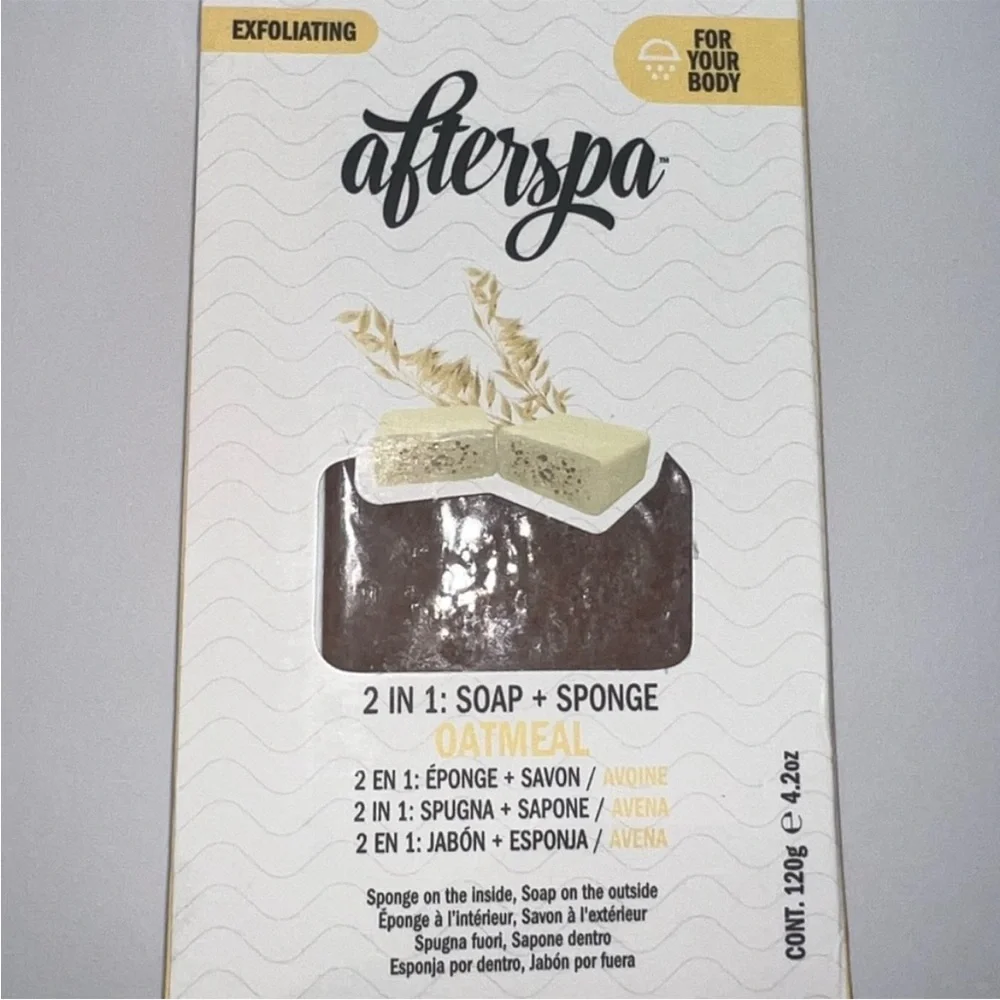 Afterspa 2 in 1 Exfoliating Oatmeal Soap + Bath Sponge New in Box